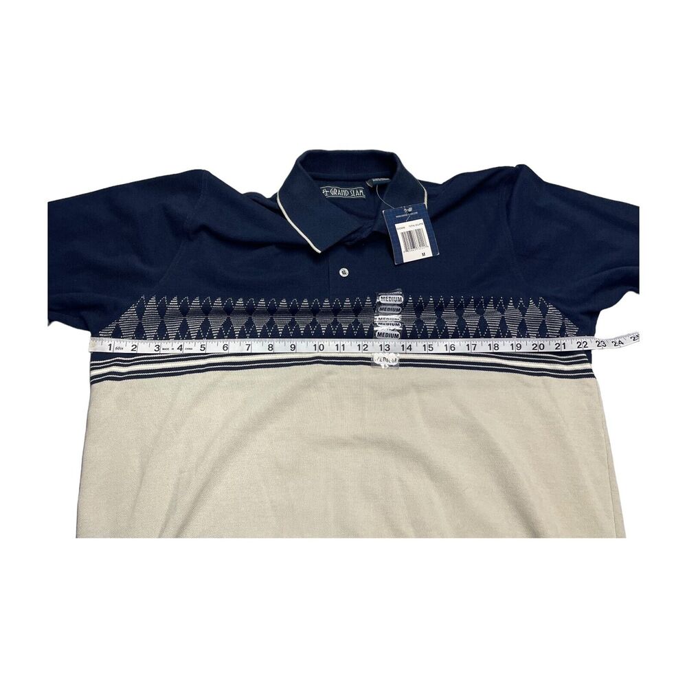 Grand Slam Polo Shirt Men Medium Blue Ivory Printed Cotton Collared Short Sleeve - Picture 4 of 8
